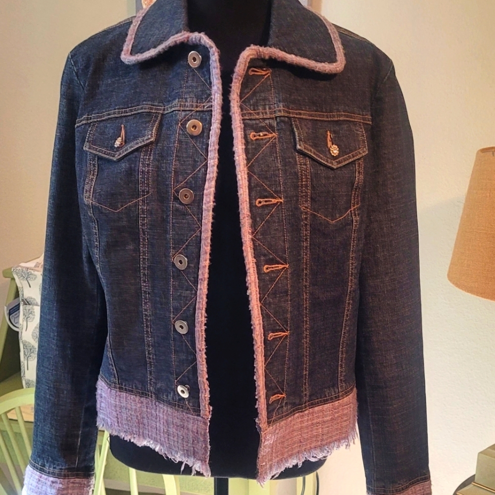 Women's Denim Jacket with Pinkish Blueish Trim